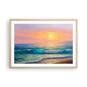 Pôster com moldura de carvalho claro - O canto turquesa das ondas - 70x50 cm