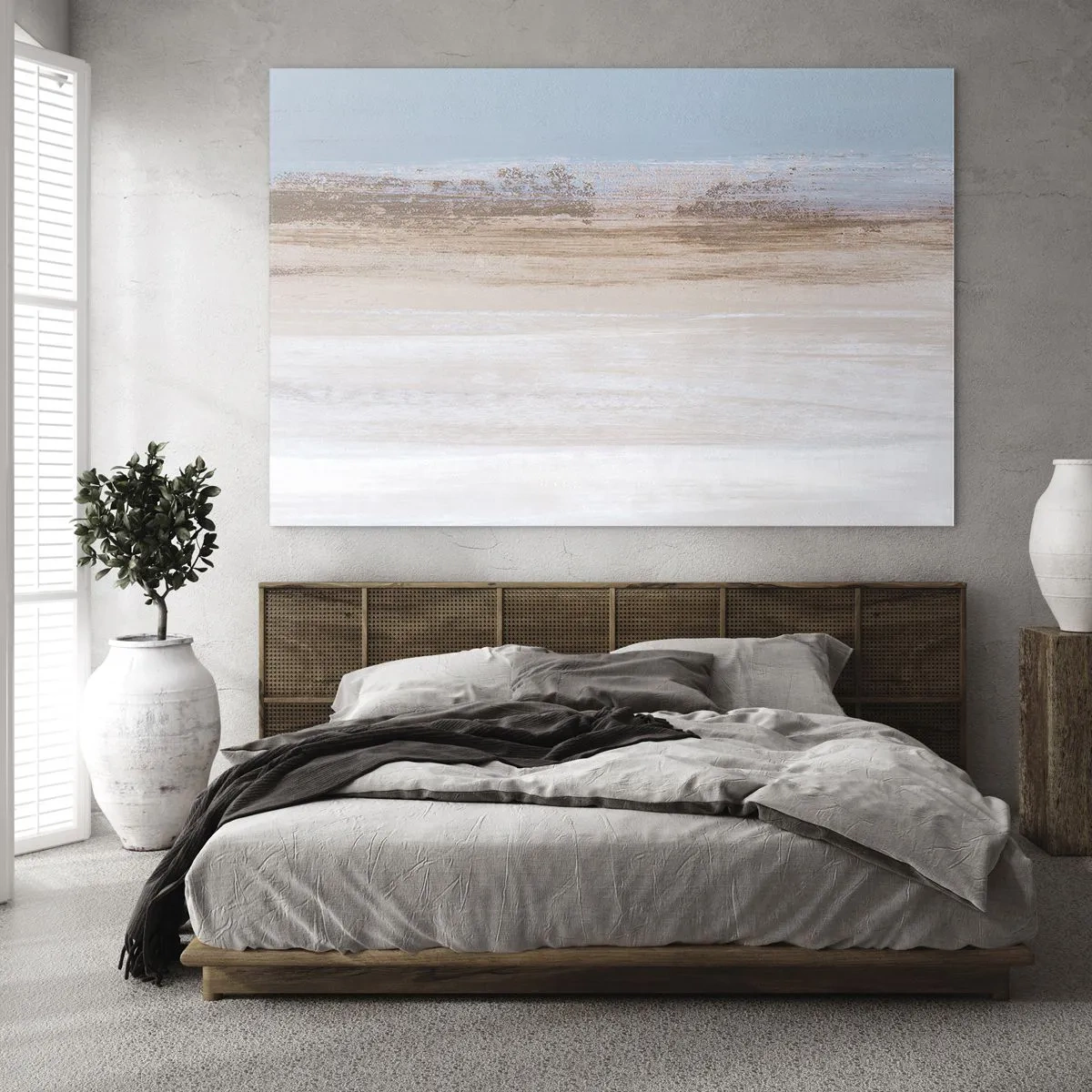 Quadro em vidro - Paisagem abstrata com céu e terra em tons pastéis - 70x50cm - Paisagem ambígua - Decoração de parede moderna para a sala de estar e quarto ARTTOR