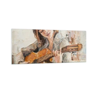 Quadro em vidro - Concerto de violão e coração de rapariga - 100x40 cm