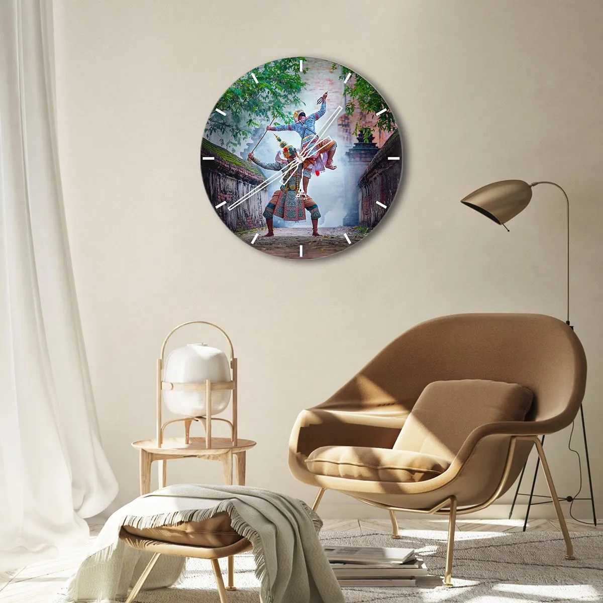 Relógio de parede - Relógio em vidro - Uma cena cultural com dança tradicional em um ambiente exótico - 30x30cm - Uma dança de beleza mortal - Decoração de parede moderna para a sala de estar, cozinha e quarto ARTTOR