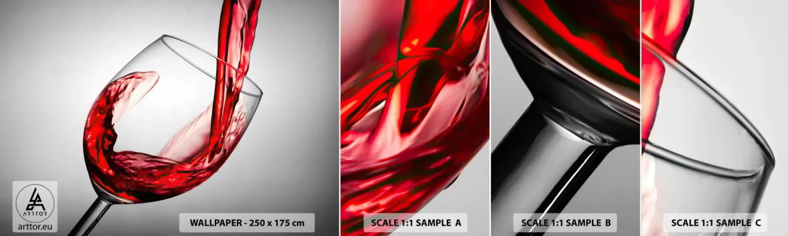 Amostra de papel de parede autocolante Deluxe Sticker - Cor - movimento - som - Copo de vinho, Vinho tinto, Gastronomia - 100x30 cm