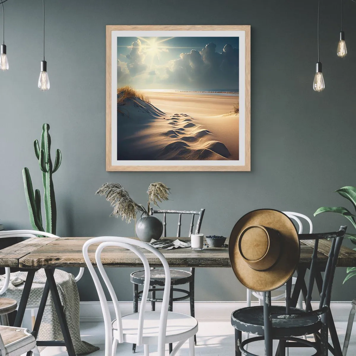 Pôster com moldura de carvalho claro - Uma paisagem relaxante - 40x40 cm