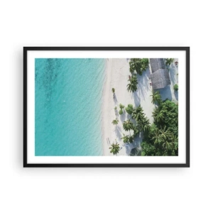 Pôster com moldura preta - Férias no paraíso - 70x50 cm