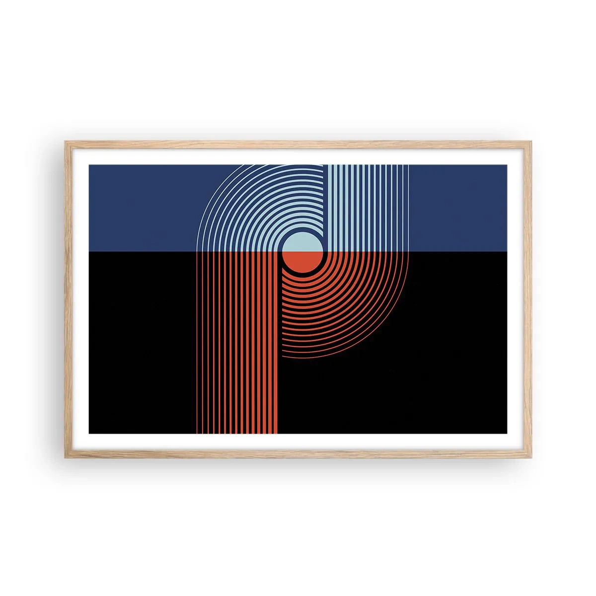 Pôster com moldura de carvalho claro - Num abraço geométrico - 91x61 cm