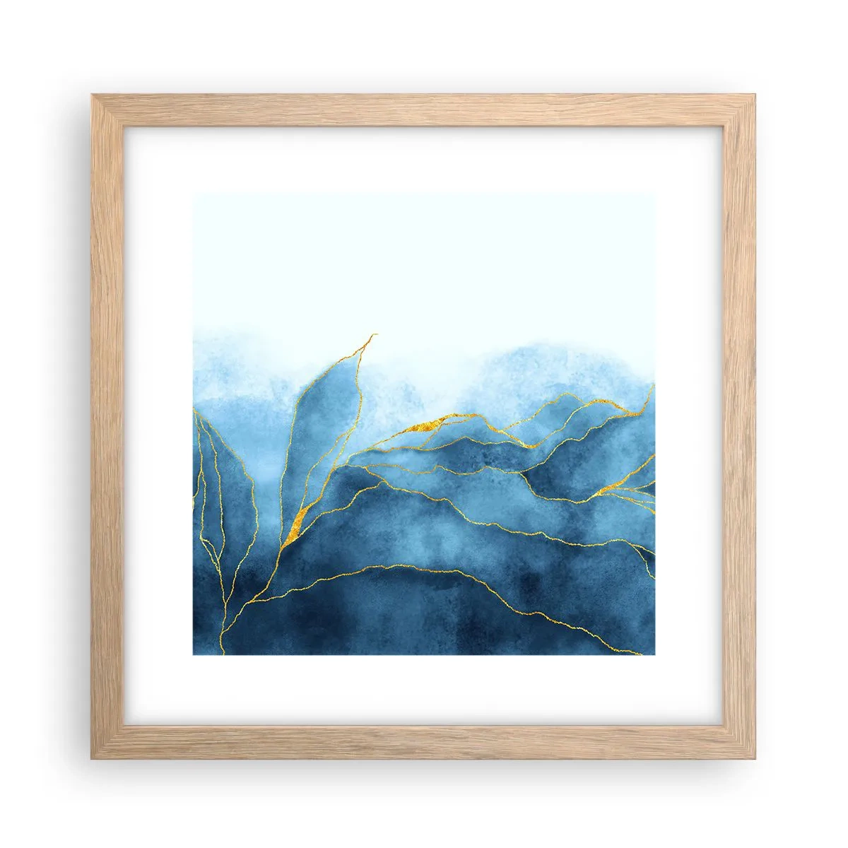 Pôster com moldura de carvalho claro - Azul dourado - 30x30 cm