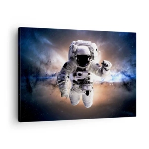 Quadro em tela - Astronauta no espaço - 70x50cm - Saudações do espaço - Decoração de parede moderna para a sala de estar e quarto ARTTOR
