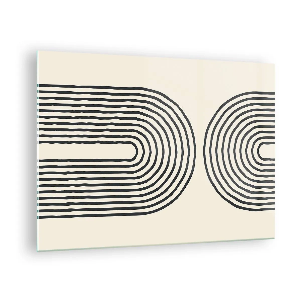 Quadro em vidro - Uma pintura abstrata em preto e branco representando linhas em forma de arco. - 70x50cm - Em um momento... - Decoração de parede moderna para a sala de estar e quarto ARTTOR