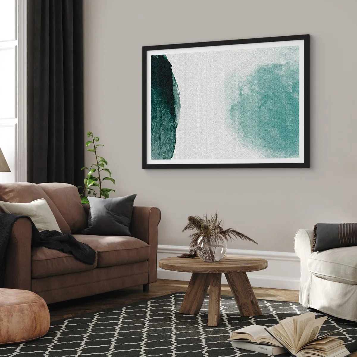 Pôster com moldura preta - Encontro com a neblina - 70x50 cm