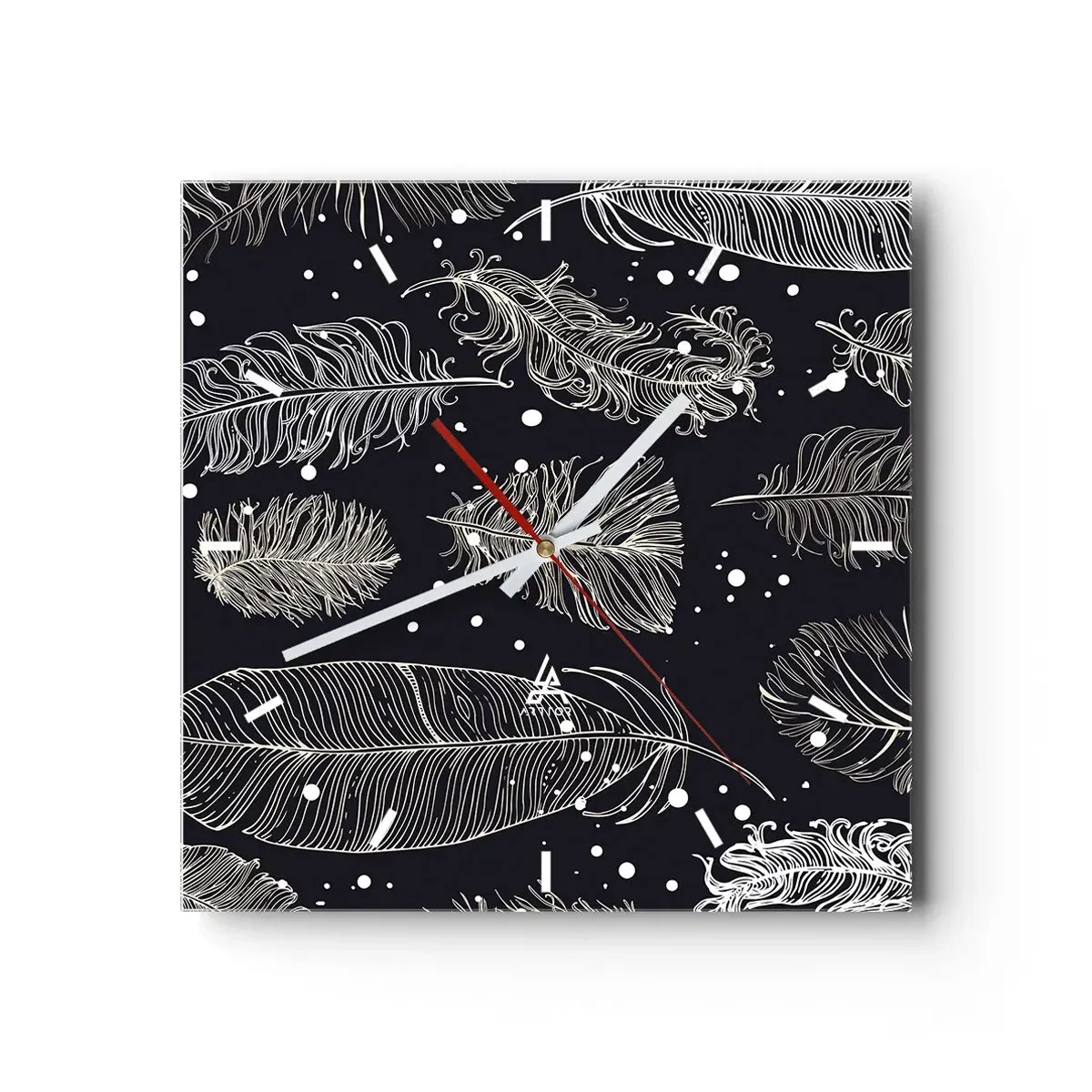 Relógio de parede - Relógio em vidro - Rendas de penas - 30x30 cm
