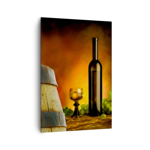 Quadro em tela - Natureza morta com uma garrafa de vinho e um cacho de uvas - 70x100 cm
