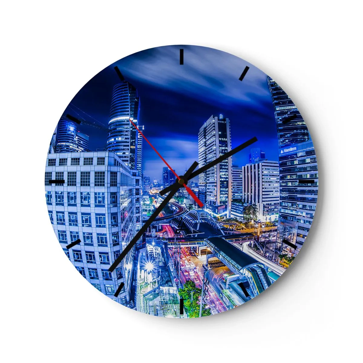 Relógio de parede - Relógio em vidro - Ritmos da cidade noturna - 40x40 cm