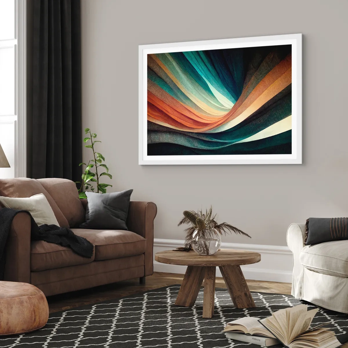 Pôster em moldura branca - Tecido de cores - 40x30 cm