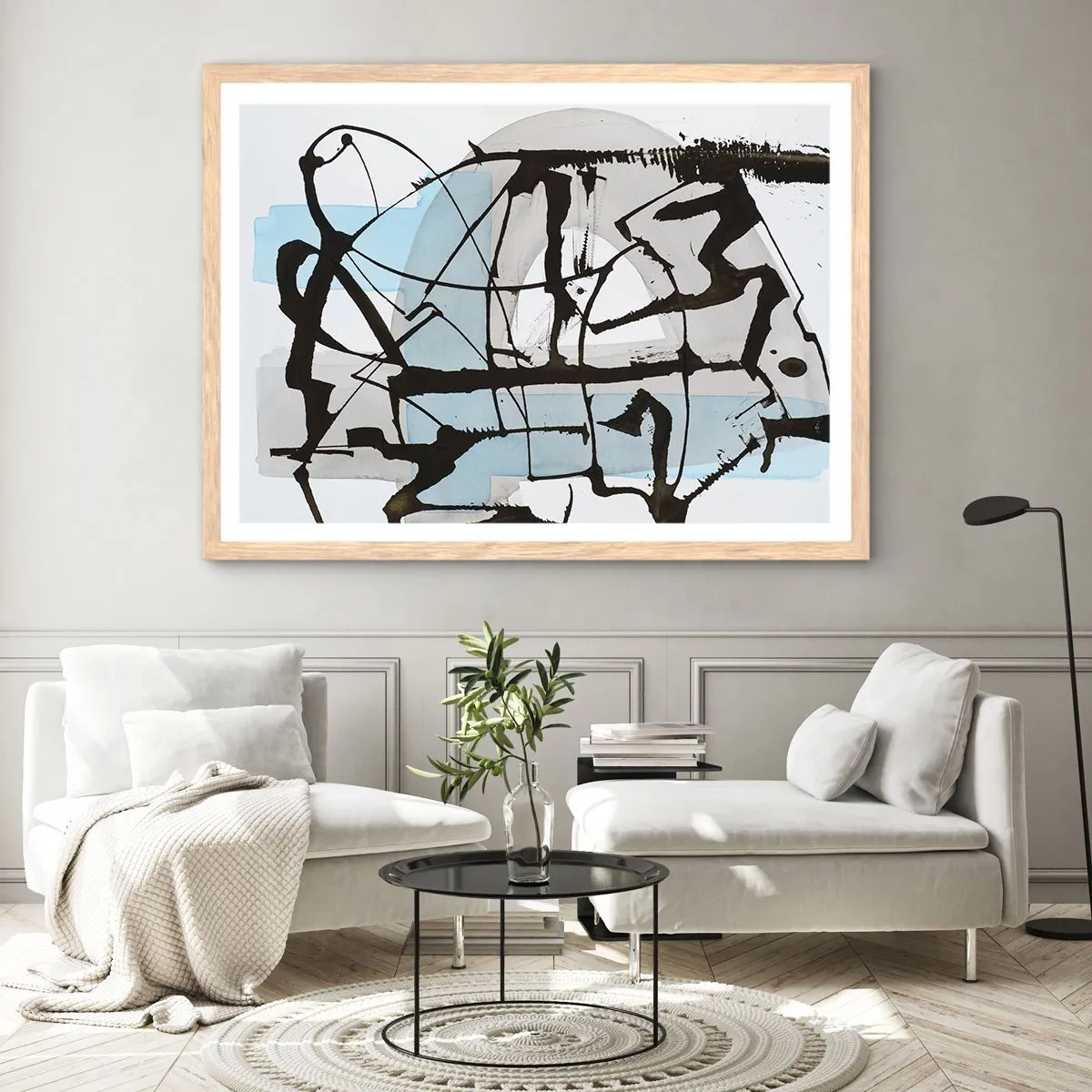 Pôster com moldura de carvalho claro - Azul mesmo assim - 91x61 cm