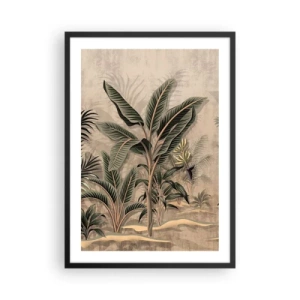Pôster com moldura preta - Vegetação exótica em fundo bege - 50x70cm - Gravura em estilo colonial - Decoração de parede moderna para a sala de estar e quarto ARTTOR
