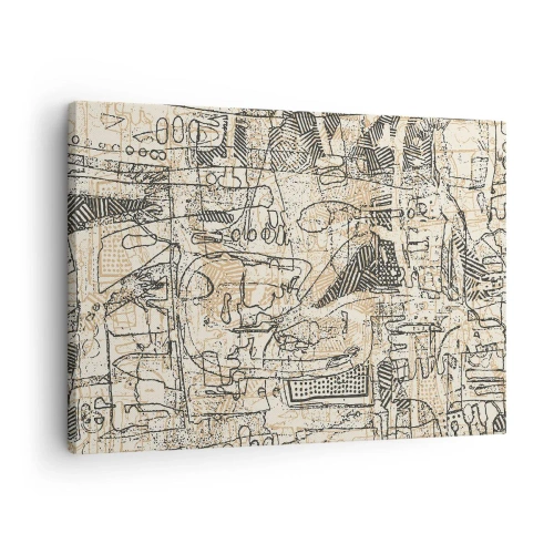 Quadro em tela - Padrões e linhas abstratas em um fundo bege - 70x50cm - À espera de ser decifrado - Decoração de parede moderna para a sala de estar e quarto ARTTOR