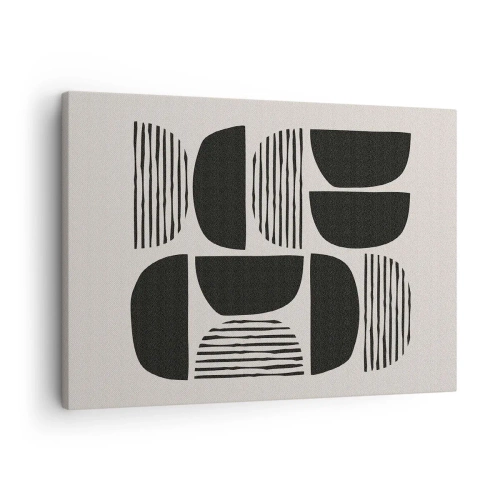 Quadro em tela - Geometria com semicírculos e linhas em preto sobre fundo claro - 70x50cm - Ofertas indiferentes - Decoração de parede moderna para a sala de estar e quarto ARTTOR