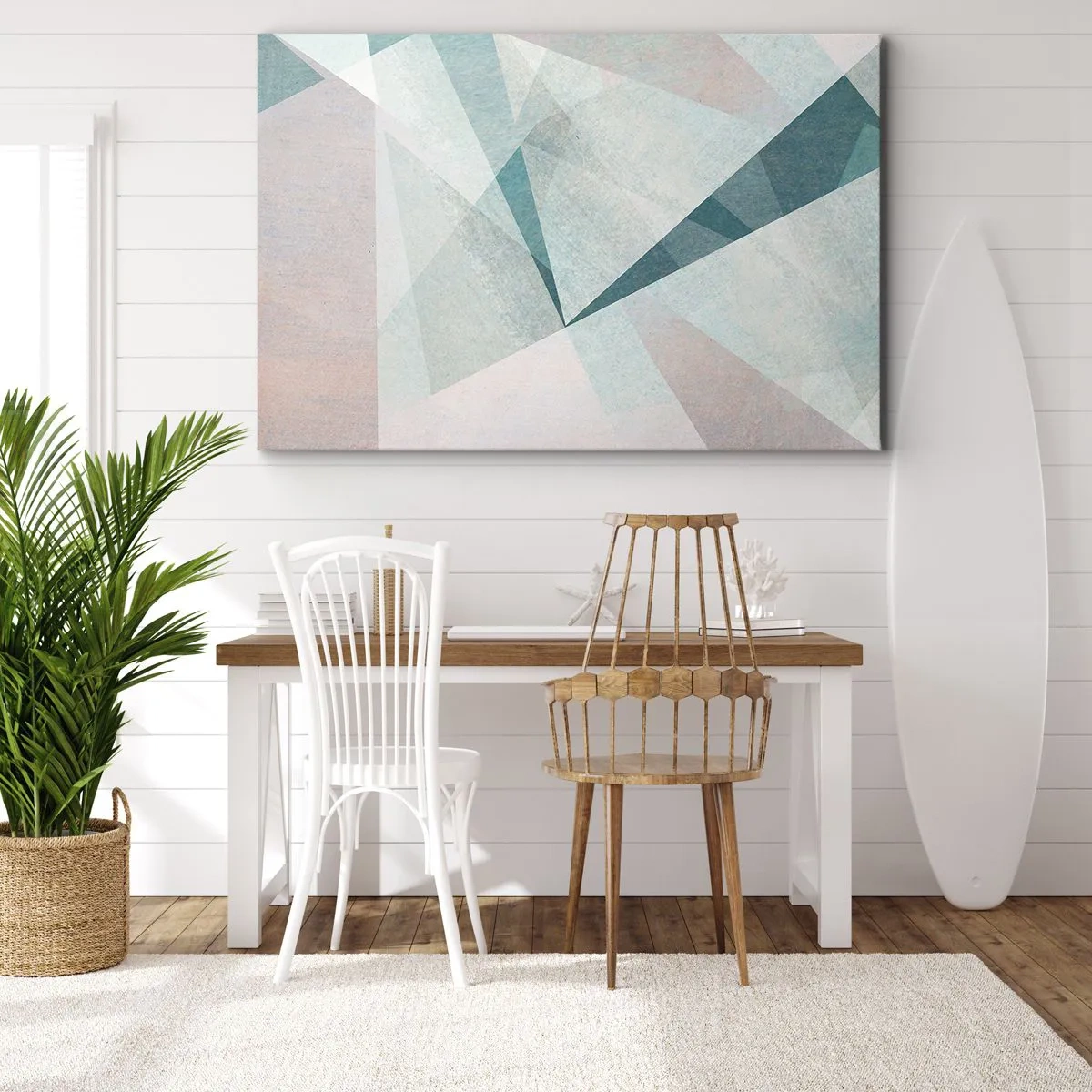 Quadro em tela - Formas geométricas em tons pastéis de azul e cinza - 70x50cm - Calmo, embora dinâmico - Decoração de parede moderna para a sala de estar e quarto ARTTOR
