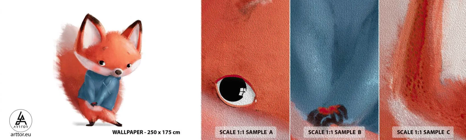 Amostra de papel de parede Premium Sand - Fico bonito nisto? - Para crianças, Raposa, Conto de fadas - 100x30 cm