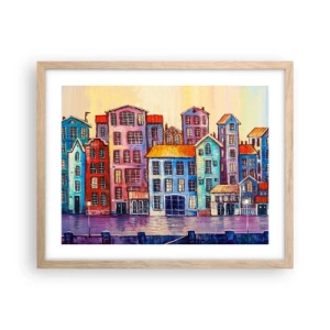 Pôster com moldura de carvalho claro - Uma cidade como de um conto de fadas - 50x40 cm