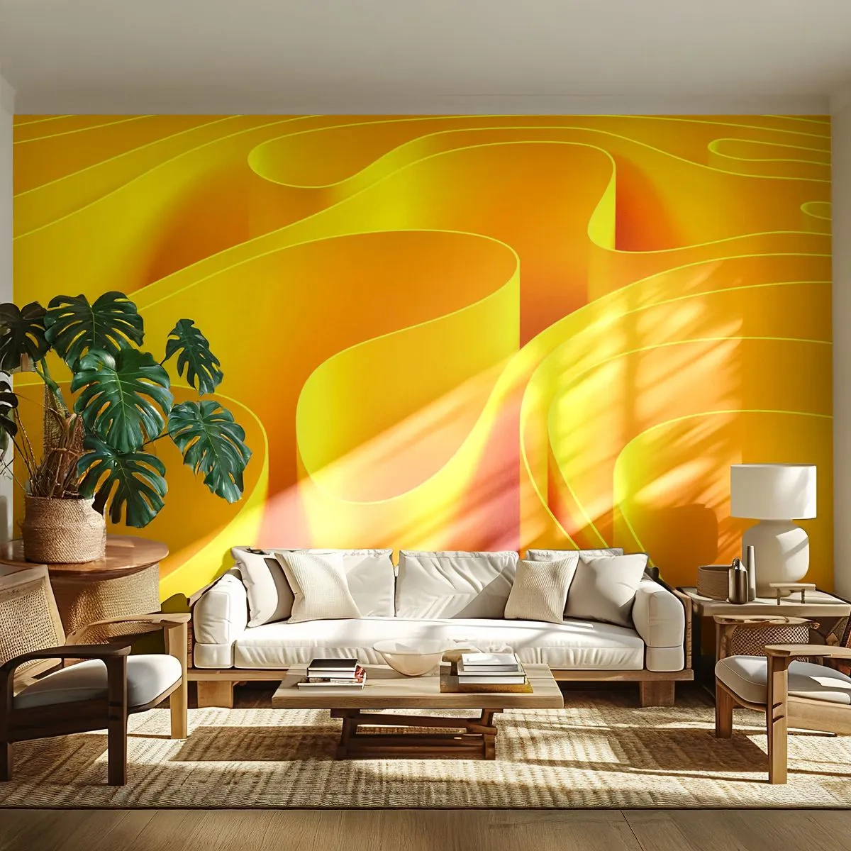 Papel de Parede Standard Eco - Como as ondas do sol - 3D, Moderno, Linhas - 200x140 cm