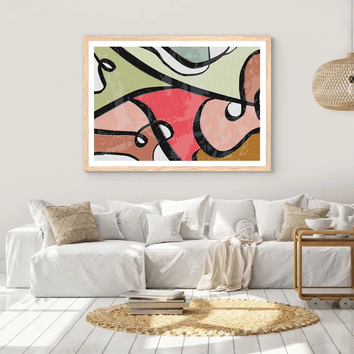 Pôster com moldura de carvalho claro - Piruetas entre cores - 40x30 cm