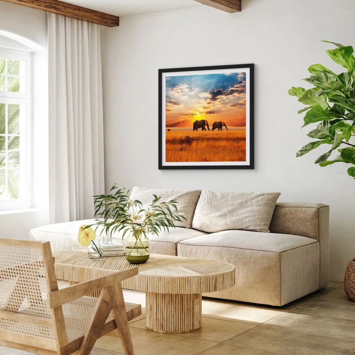 Pôster com moldura preta - Caminhada em família - 40x40 cm