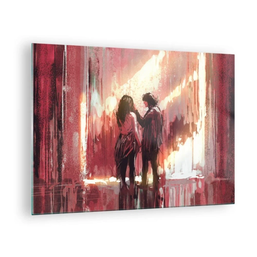 Quadro em vidro - Um casal na luz quente de um cenário abstrato - 70x50cm - O eterno espetáculo do amor - Decoração de parede moderna para a sala de estar e quarto ARTTOR