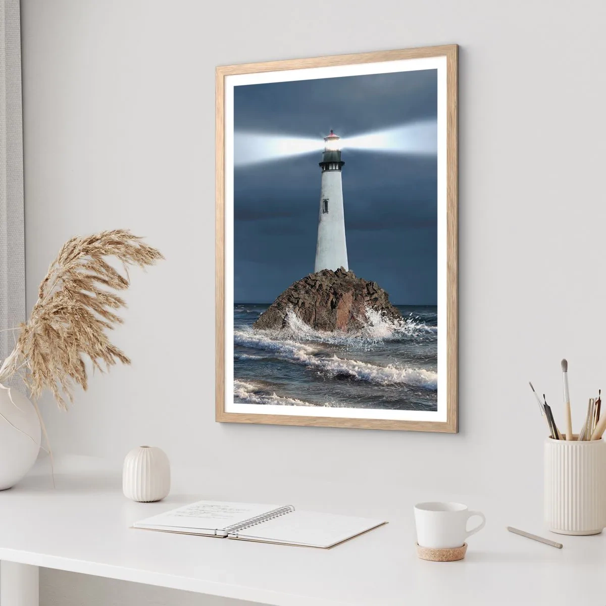 Pôster com moldura de carvalho claro - Aqui... aqui... aqui! - 70x100 cm