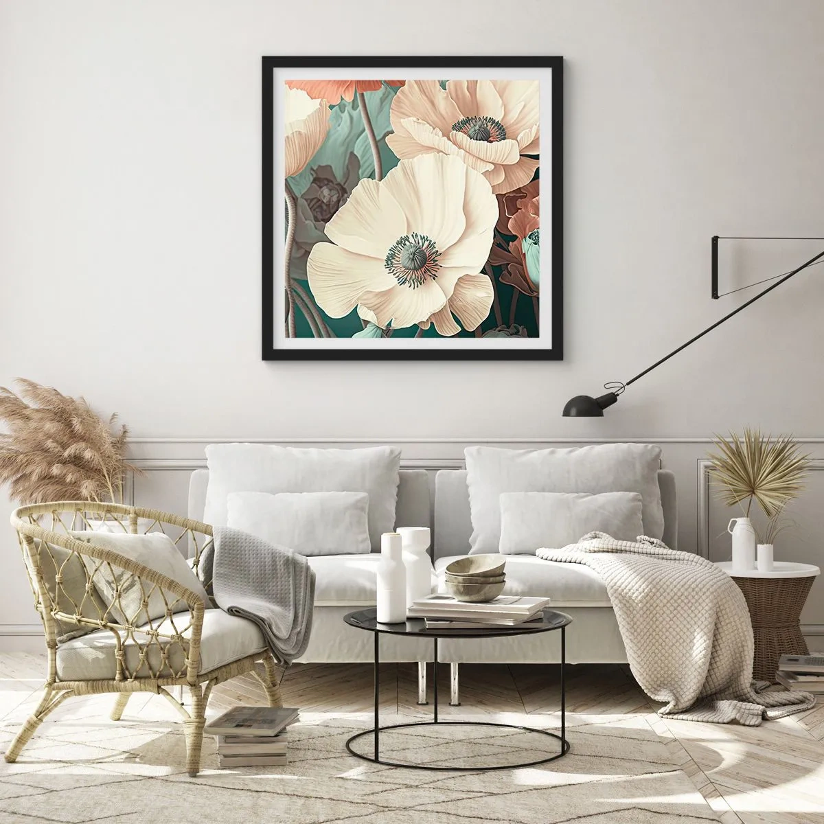 Pôster com moldura preta - O sussurro das papoulas - 60x60 cm