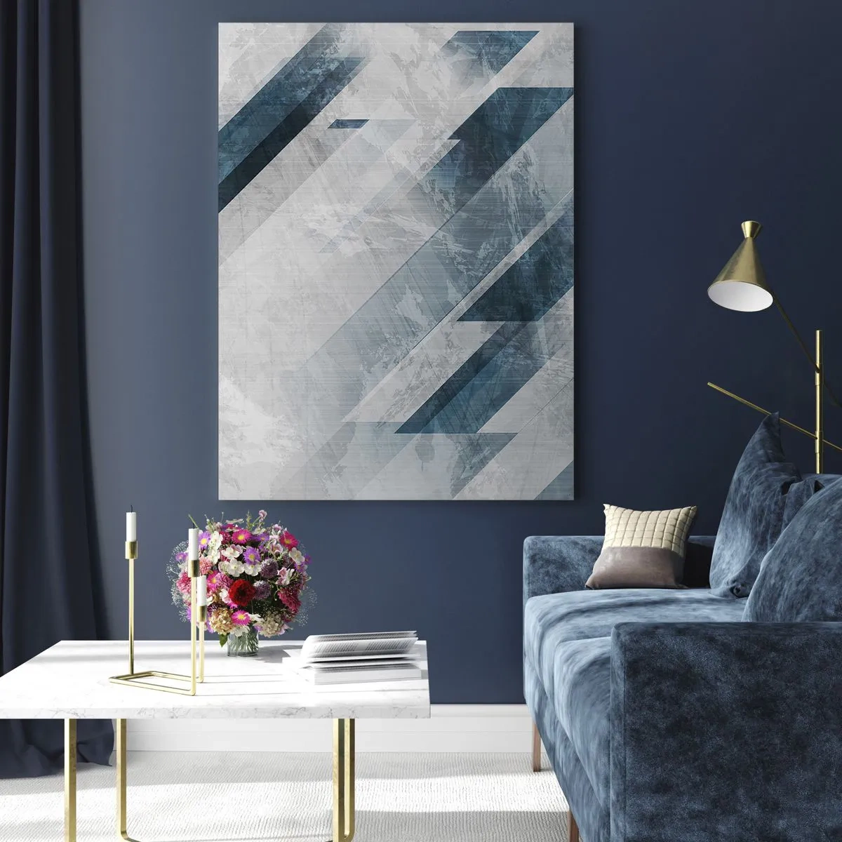 Quadro em vidro - Arte espacial – movimento cinzento - 80x120 cm