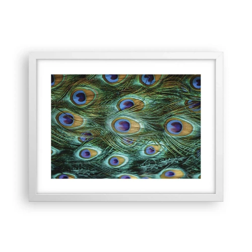 Pôster em moldura branca - Um olhar de pavão - 40x30 cm