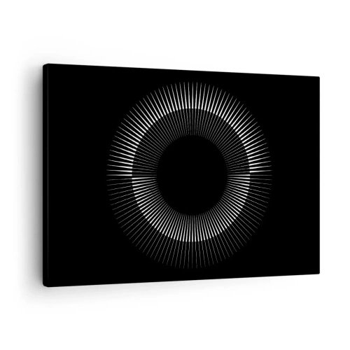 Quadro em tela - Círculo gráfico com raios em preto e branco - 70x50cm - Sol preto - Decoração de parede moderna para a sala de estar e quarto ARTTOR