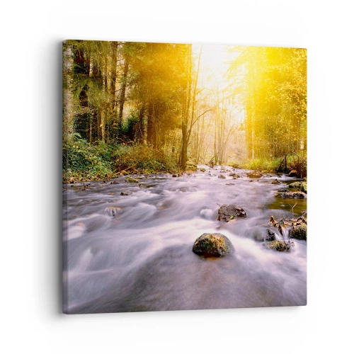 Quadro em tela - Malaquita em um cenário de ouro e prata - 30x30 cm