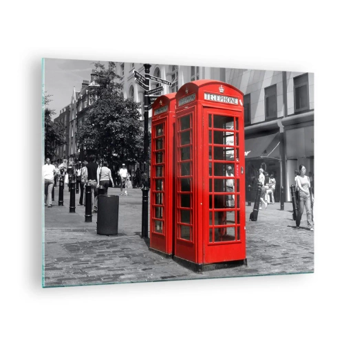 Quadro em vidro - Cabines telefônicas vermelhas em uma rua de Londres - 70x50cm - Cabines telefónicas vermelhas - Decoração de parede moderna para a sala de estar e quarto ARTTOR