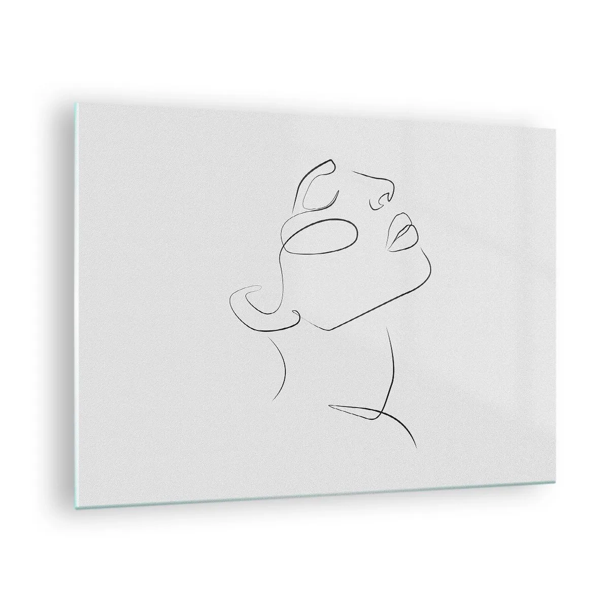 Quadro em vidro - Esboço de contorno do rosto de uma mulher voltado para cima - 70x50cm - Os meandros dos sonhos - Decoração de parede moderna para a sala de estar e quarto ARTTOR