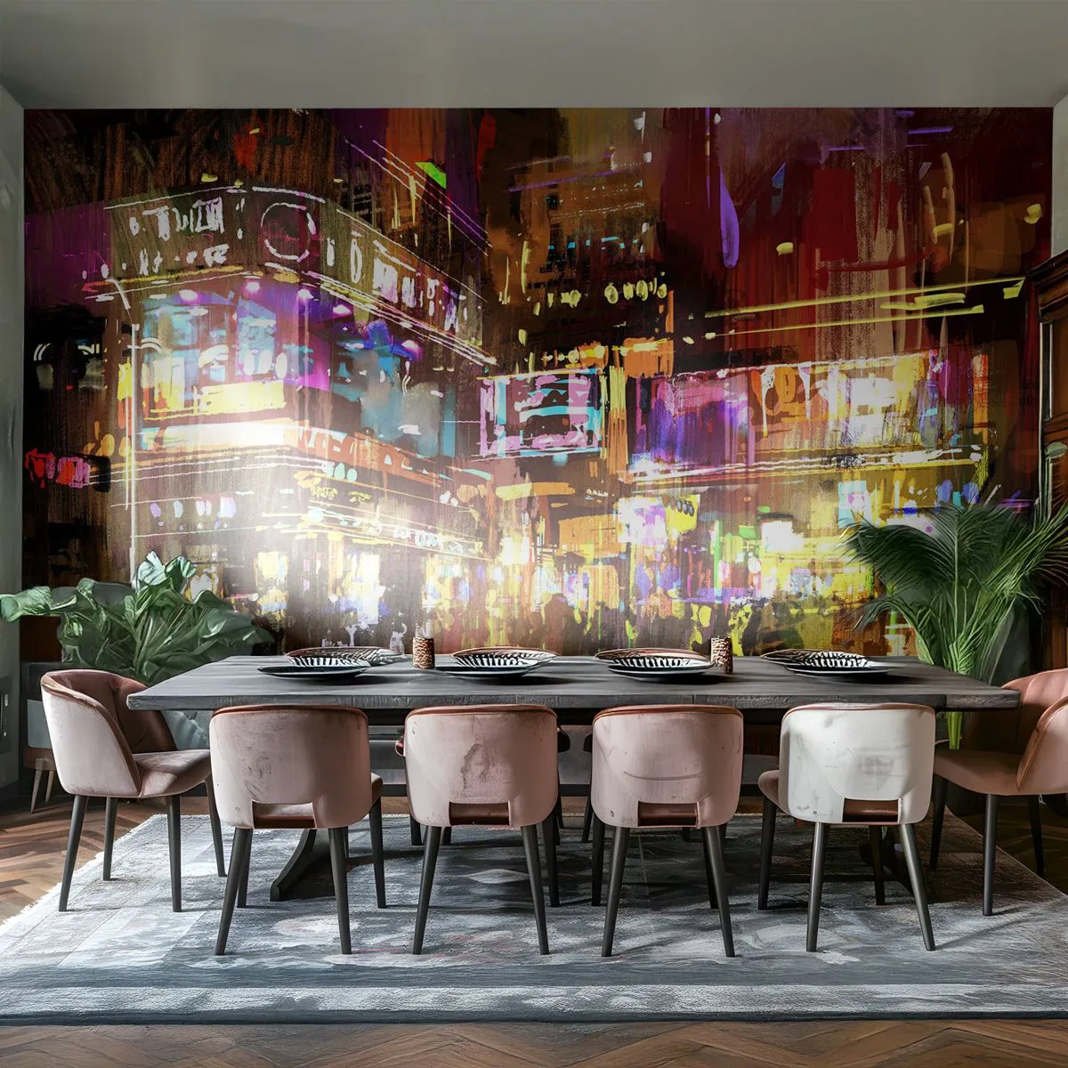 Papel de Parede Autocolante Deluxe Sticker - Num mar de luz - Cidade, Arquitetura, Vida noturna - 400x280 cm