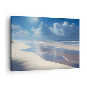 Quadro em tela - Uma praia de areia com ondas sob um céu azul - 70x50cm - Férias no paraíso - Decoração de parede moderna para a sala de estar e quarto ARTTOR