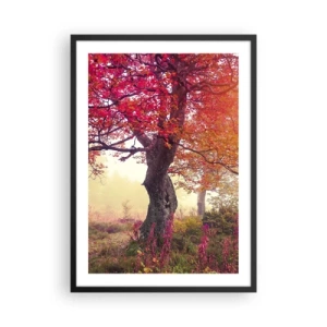 Pôster com moldura preta - Uma árvore com folhas vermelhas em uma paisagem de outono - 50x70cm - Um frenesi de florescimento - Decoração de parede moderna para a sala de estar e quarto ARTTOR