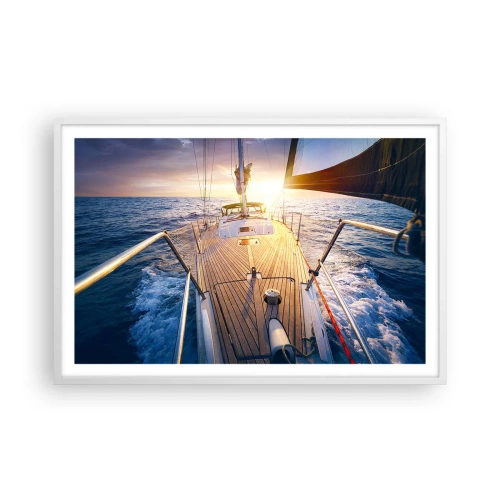 Pôster em moldura branca - Correr sobre as ondas - 91x61 cm