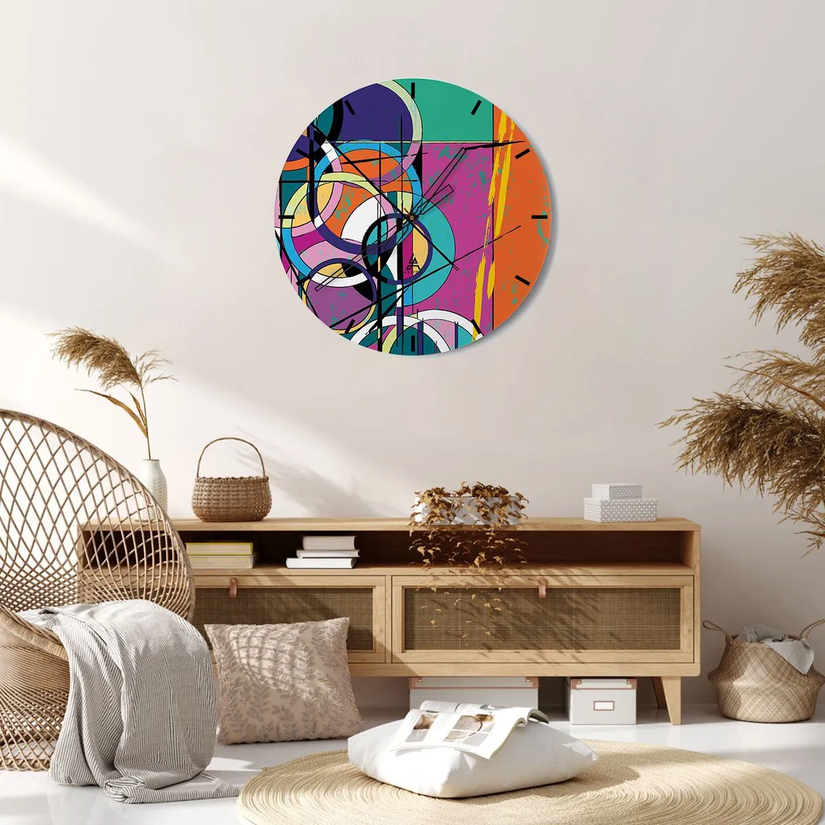 Relógio de parede - Relógio em vidro - Círculo entre círculos - 40x40 cm