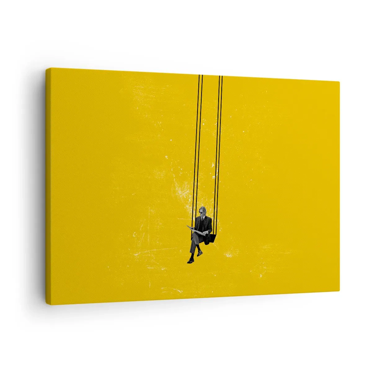 Quadro em tela - Uma pessoa em um balanço contra um fundo amarelo intenso - 70x50cm - Dia como todos os dias - Decoração de parede moderna para a sala de estar e quarto ARTTOR