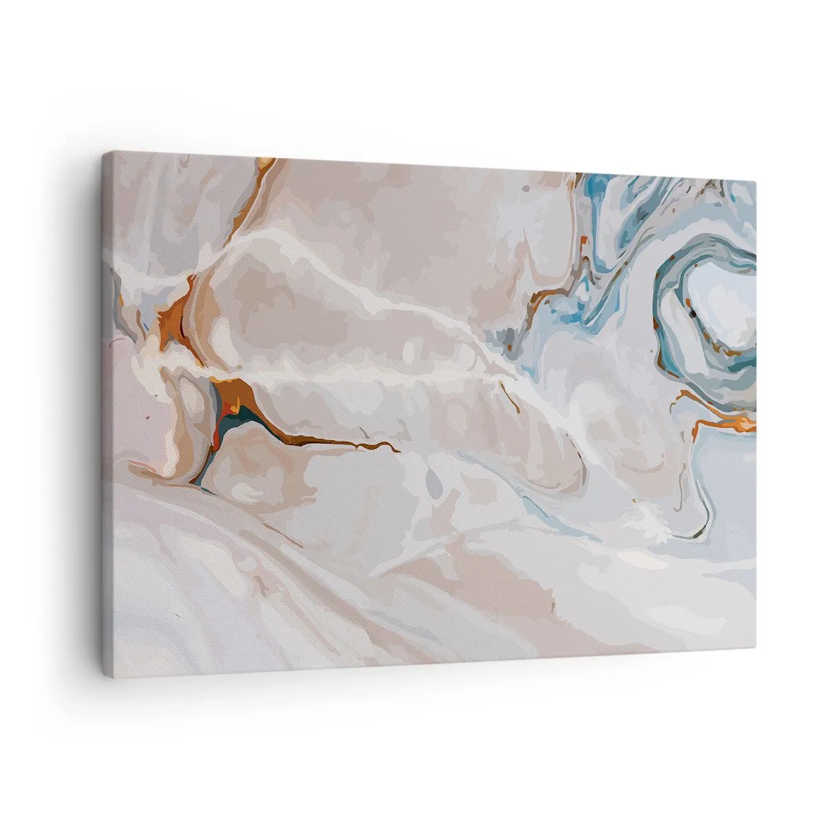 Quadro em tela - Padrão abstrato em tons de branco e azul - 70x50cm - Meandros azuis sob branco - Decoração de parede moderna para a sala de estar e quarto ARTTOR