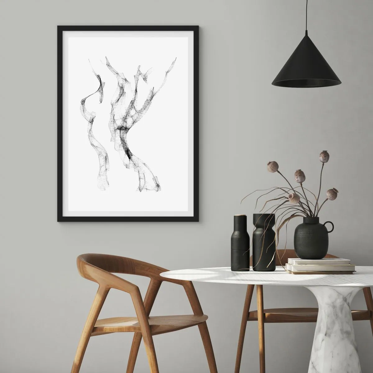 Pôster com moldura preta - Composição abstrata em minimalismo preto e branco - 50x70cm - Bonita e forte - Decoração de parede moderna para a sala de estar e quarto ARTTOR