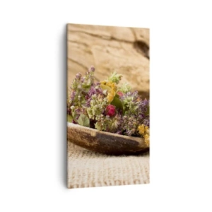 Quadro em tela - Flores coloridas e ervas aromáticas - 45x80 cm