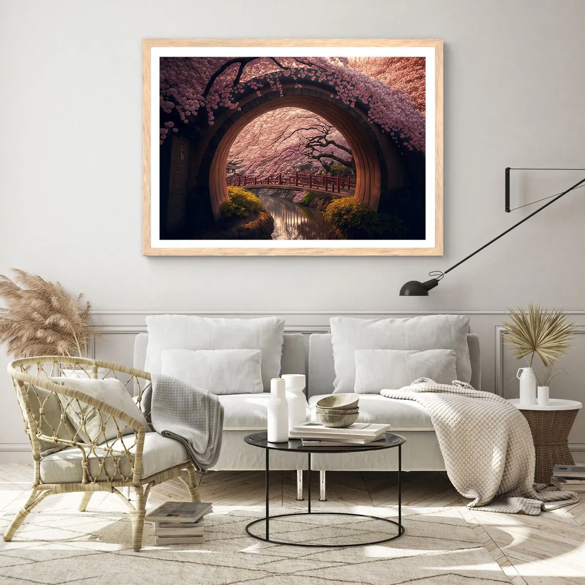 Pôster com moldura de carvalho claro - Primavera japonesa - 100x70 cm