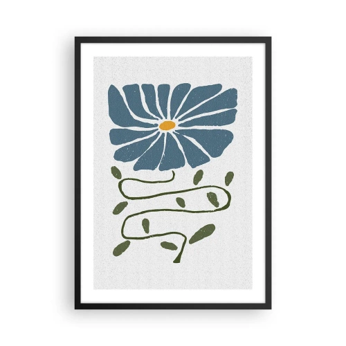Pôster com moldura preta - Uma flor azul com um caule sinuoso em um fundo claro - 50x70cm - Um ramo para uma flor - Decoração de parede moderna para a sala de estar e quarto ARTTOR