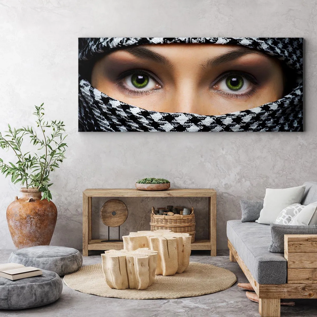 Quadro em tela - Retrato de uma beleza velada de olhos verdes - 160x50 cm