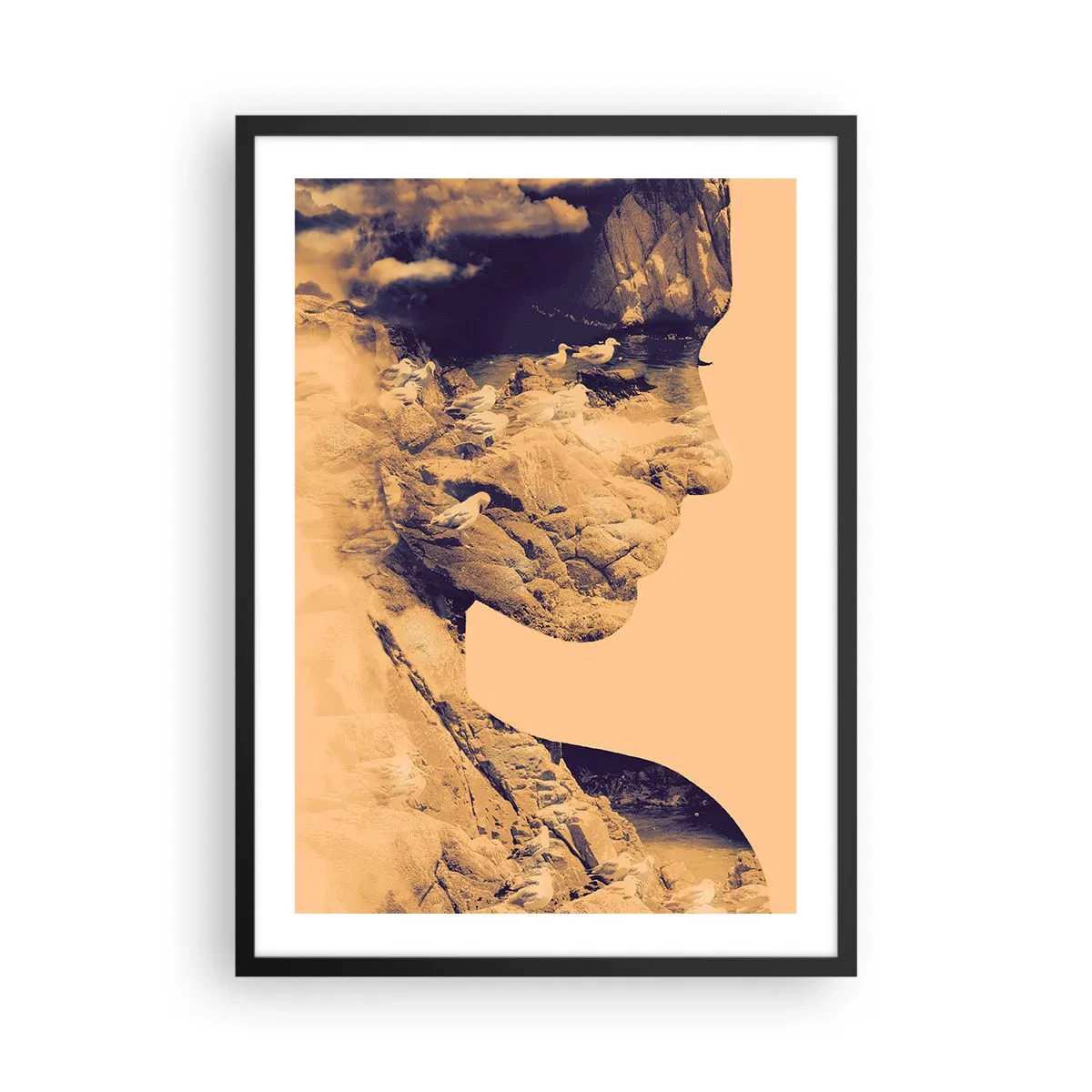 Pôster com moldura preta - Retrato com paisagem no estilo de dupla exposição - 50x70cm - Linda por natureza - Decoração de parede moderna para a sala de estar e quarto ARTTOR