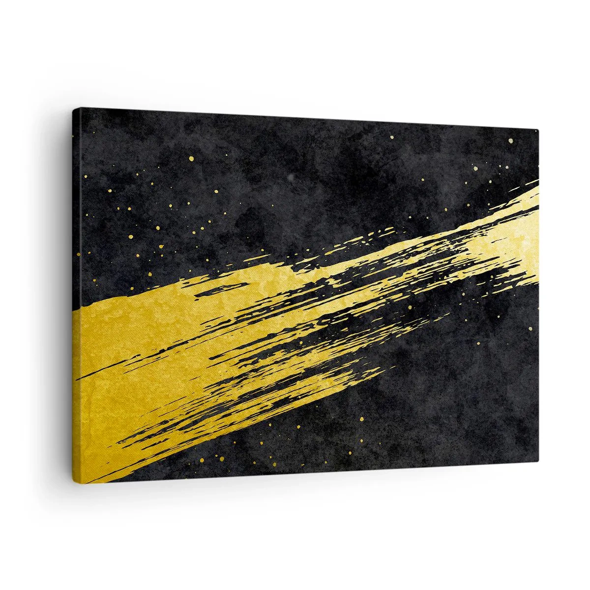 Quadro em tela - Fundo preto com pinceladas douradas dinâmicas - 70x50cm - Salto para o hiperespaço - Decoração de parede moderna para a sala de estar e quarto ARTTOR