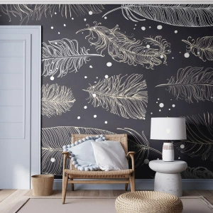 Papel de Parede Autocolante Deluxe Sticker - Rendas de penas - Pena de ave, Gráficos, Pedaço - 250x175 cm